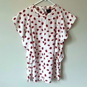 Worthington Red Poppy Blouse with Flutter Sleeve Size S